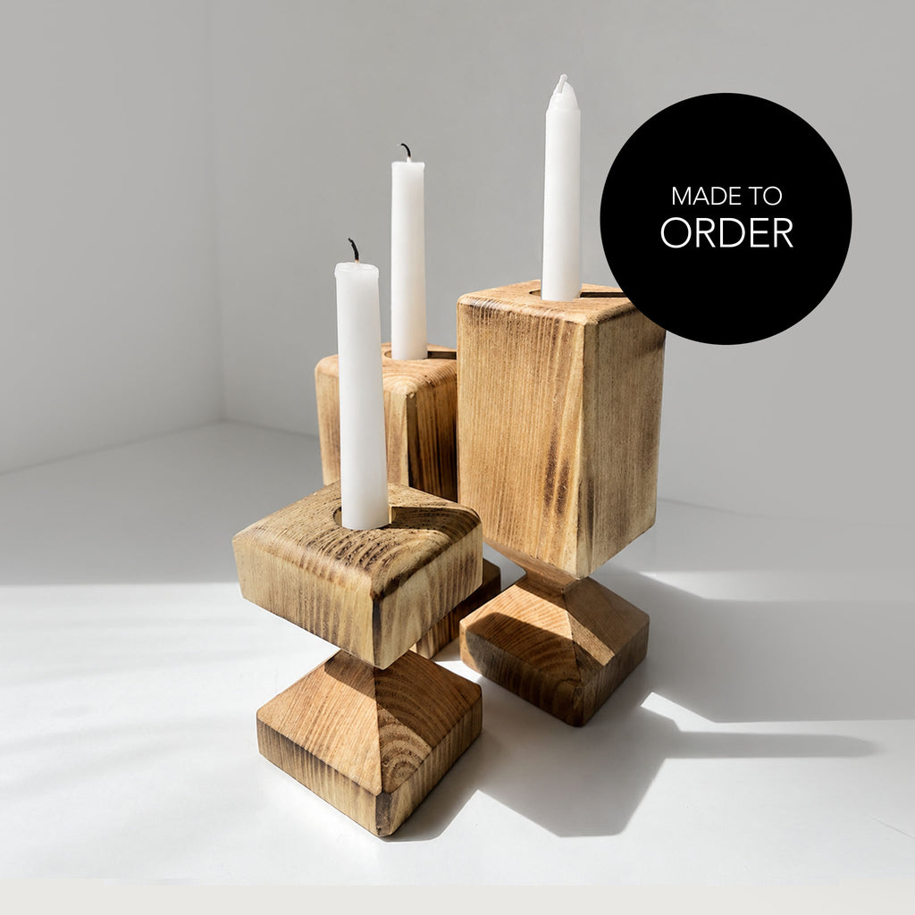 Reclaimed Wood Rustic Candlestick Holders (Set of 3)
