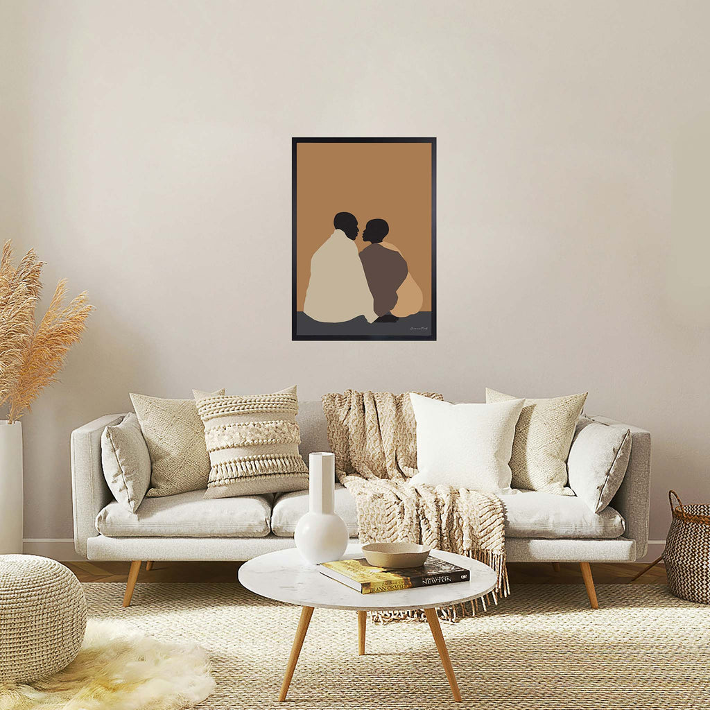 Sunset African Lovers - Afro Art Print in Orange