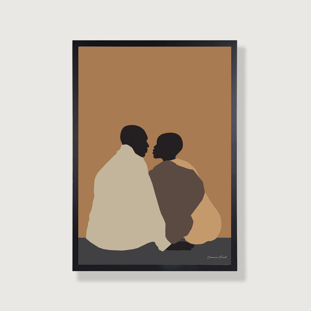 Sunset African Lovers - Afro Art Print in Caramel Brown