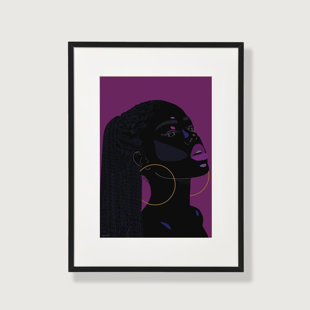 She's A Diva Afro Art Print In Dark Magenta Pink