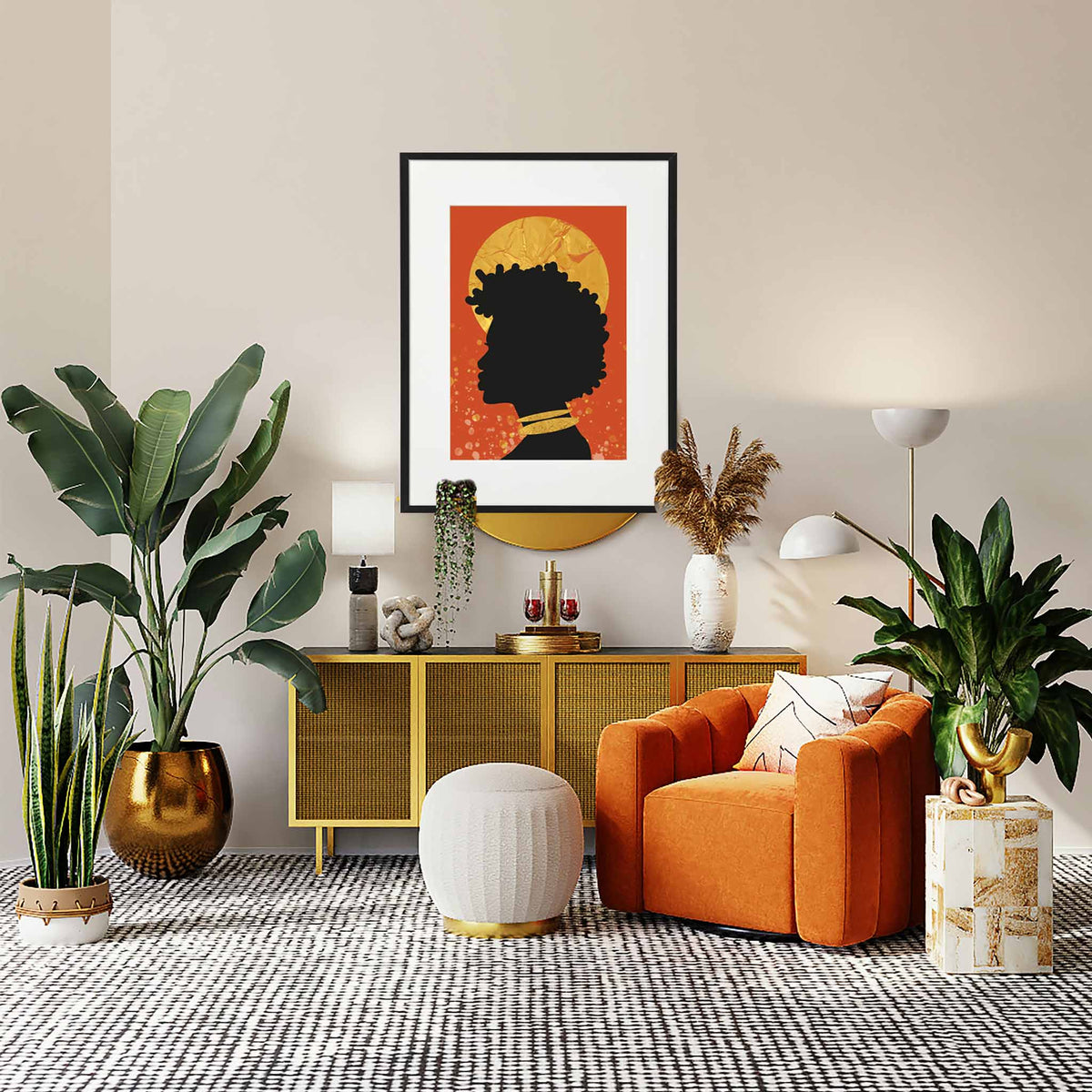 Natty - Afro Art Print in Orange
