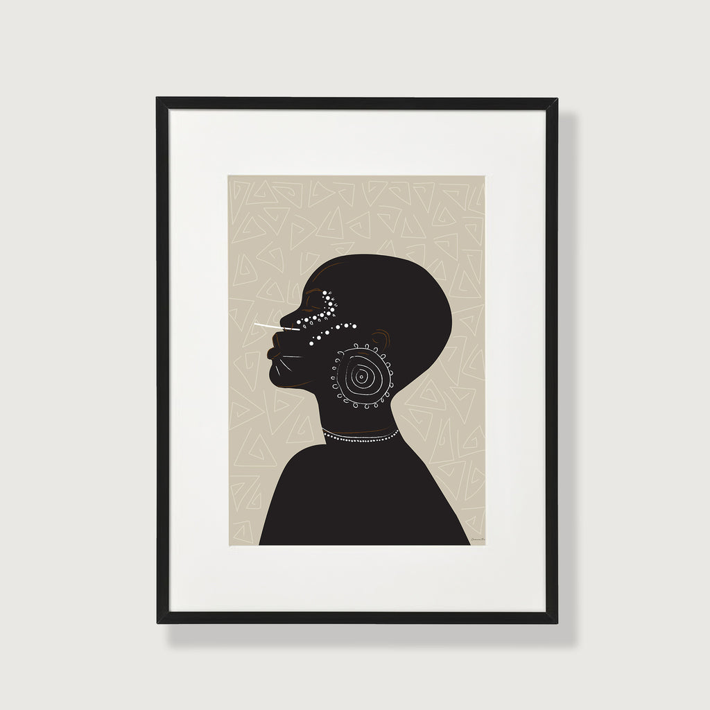Tribal Woman Reigns Afro Art Print in Khaki