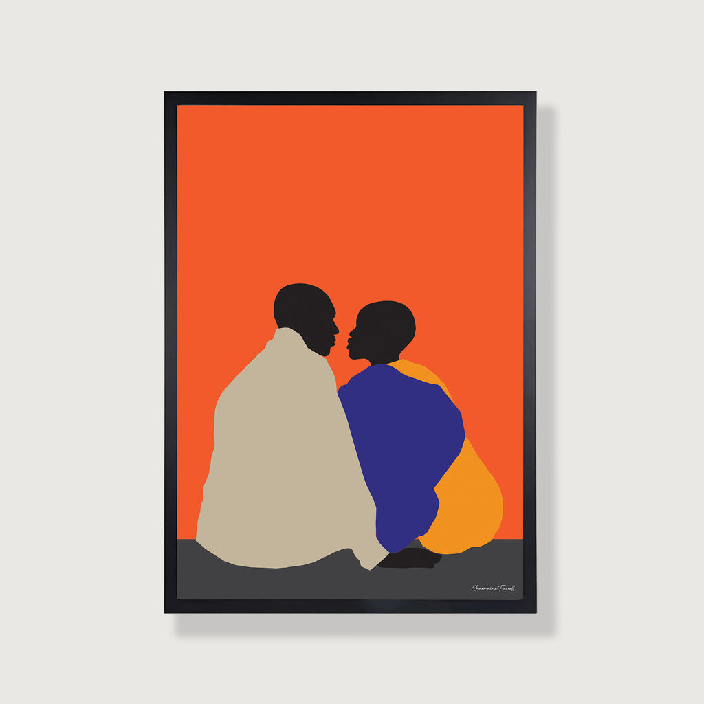 Sunset African Lovers - Afro Art Print in Orange