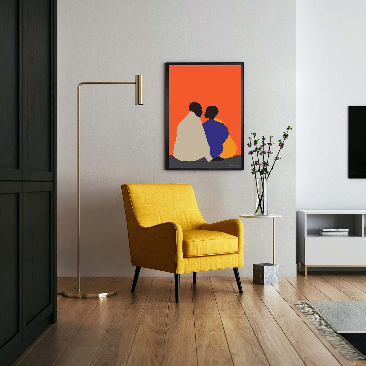 Sunset African Lovers - Afro Art Print in Orange