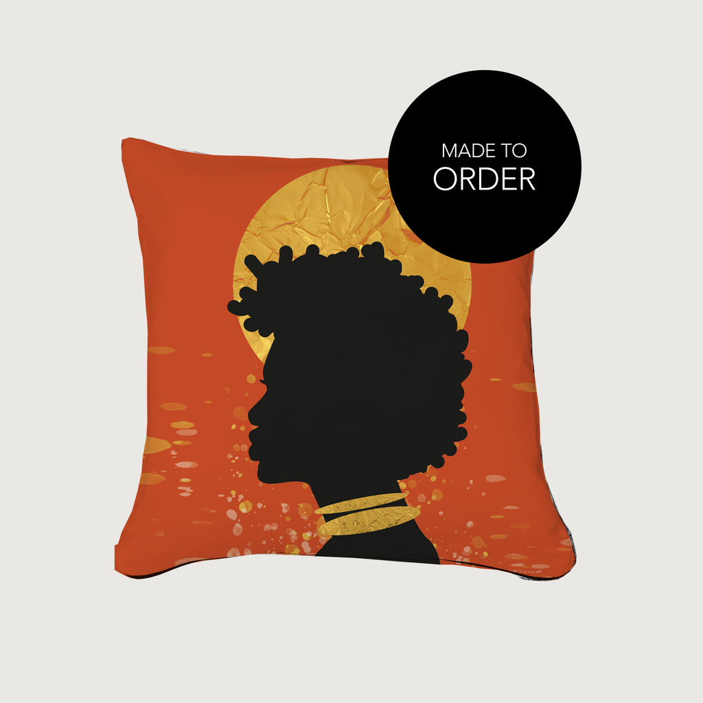 Natty - Afro Art Print in Orange hand-crafted cushion cover