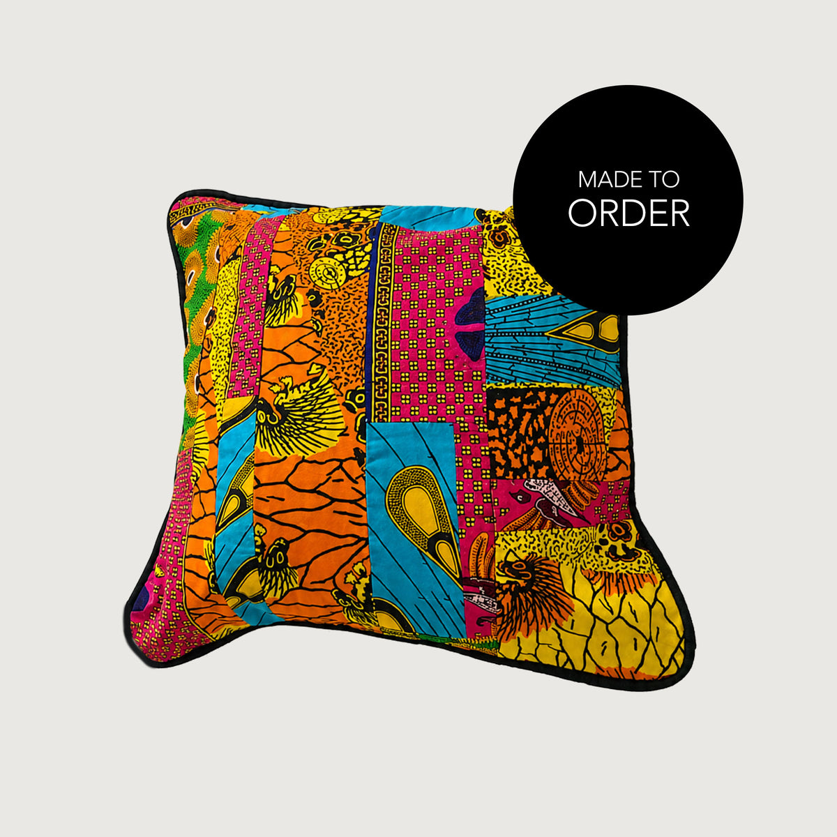 Hand-crafted Afro print multicolour patchwork cushion cover