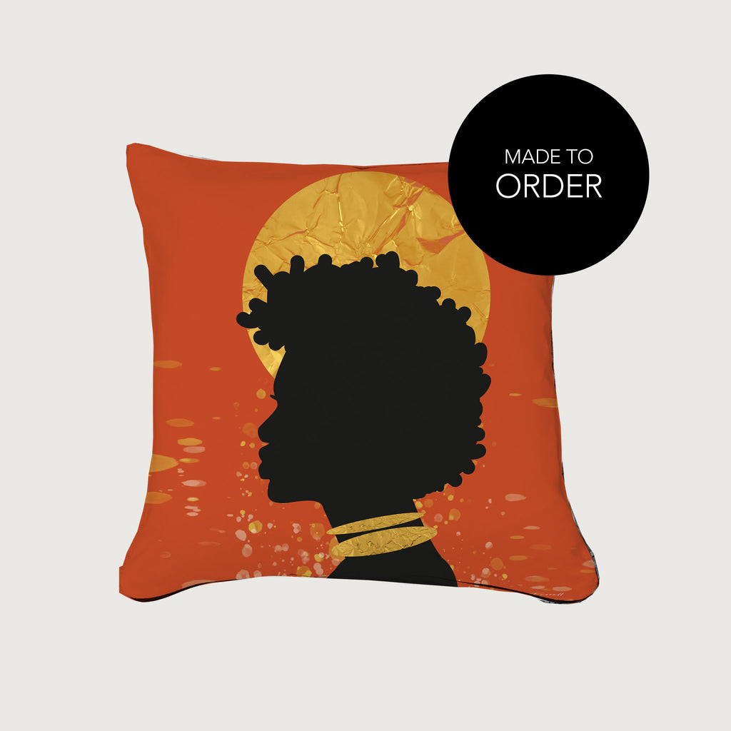 Natty - Afro Art Print in Orange hand-crafted cushion cover