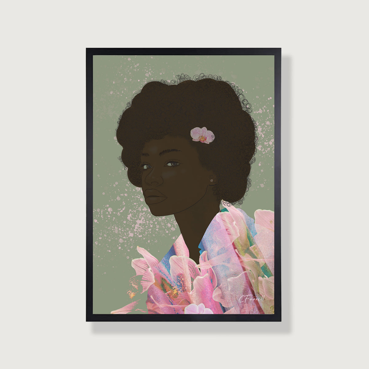 Flower Child - Afro Art Print in Sage Green