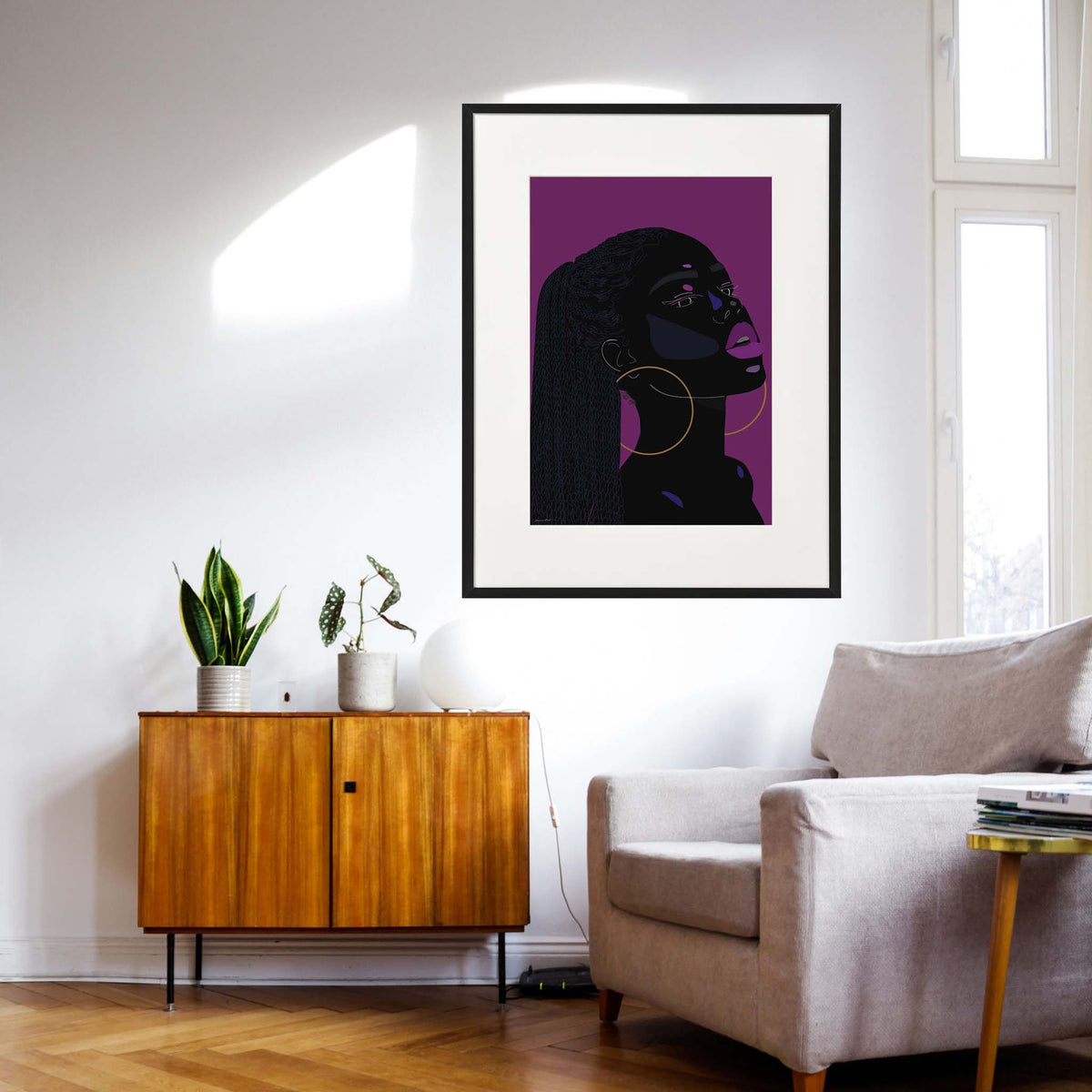 She's A Diva Afro Art Print In Dark Magenta Pink