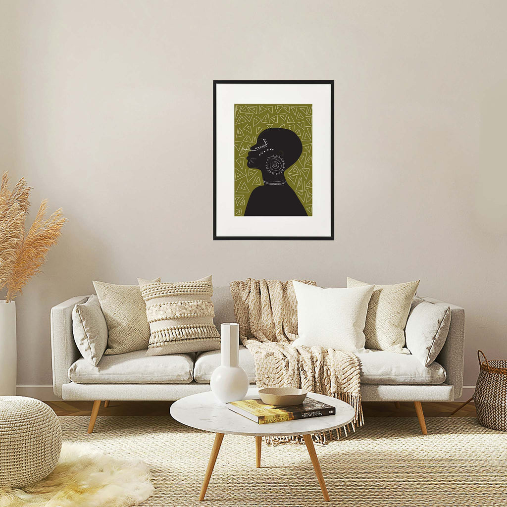 Tribal Woman Reigns Afro Art Print in Beige