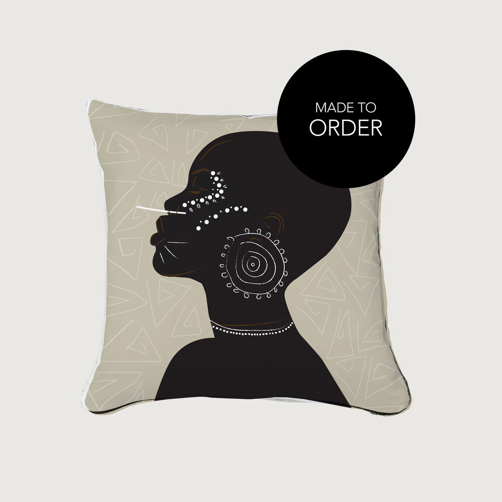 Tribal Woman Reigns Afro cushion cover in Beige