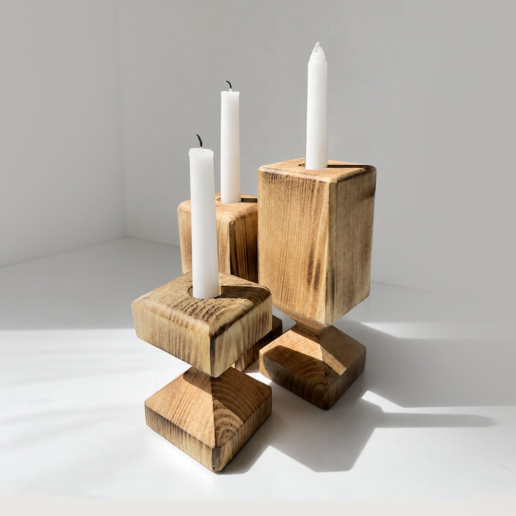 Reclaimed Wood Rustic Candlestick Holders (Set of 3)