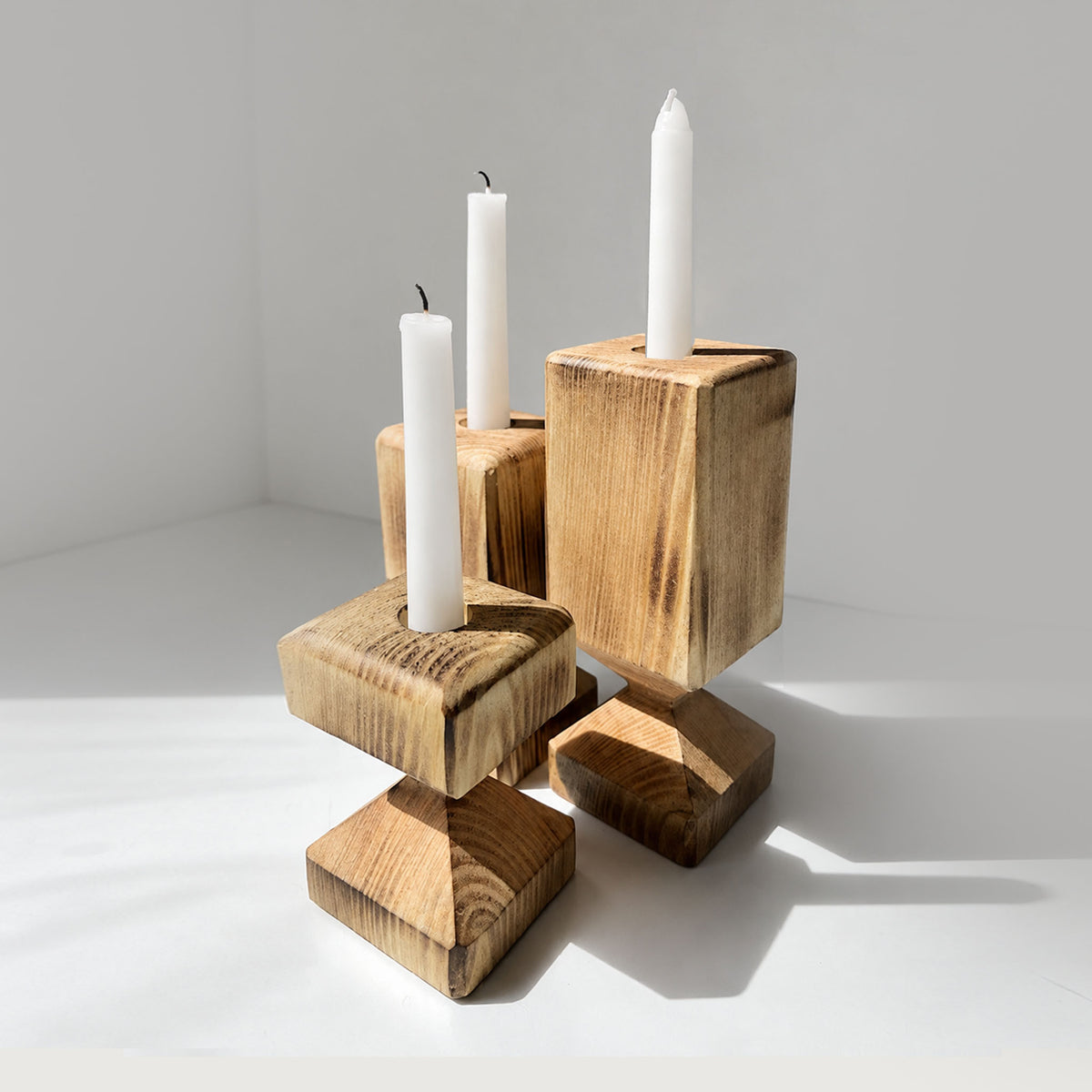 Reclaimed Wood Rustic Candlestick Holders (Set of 3)