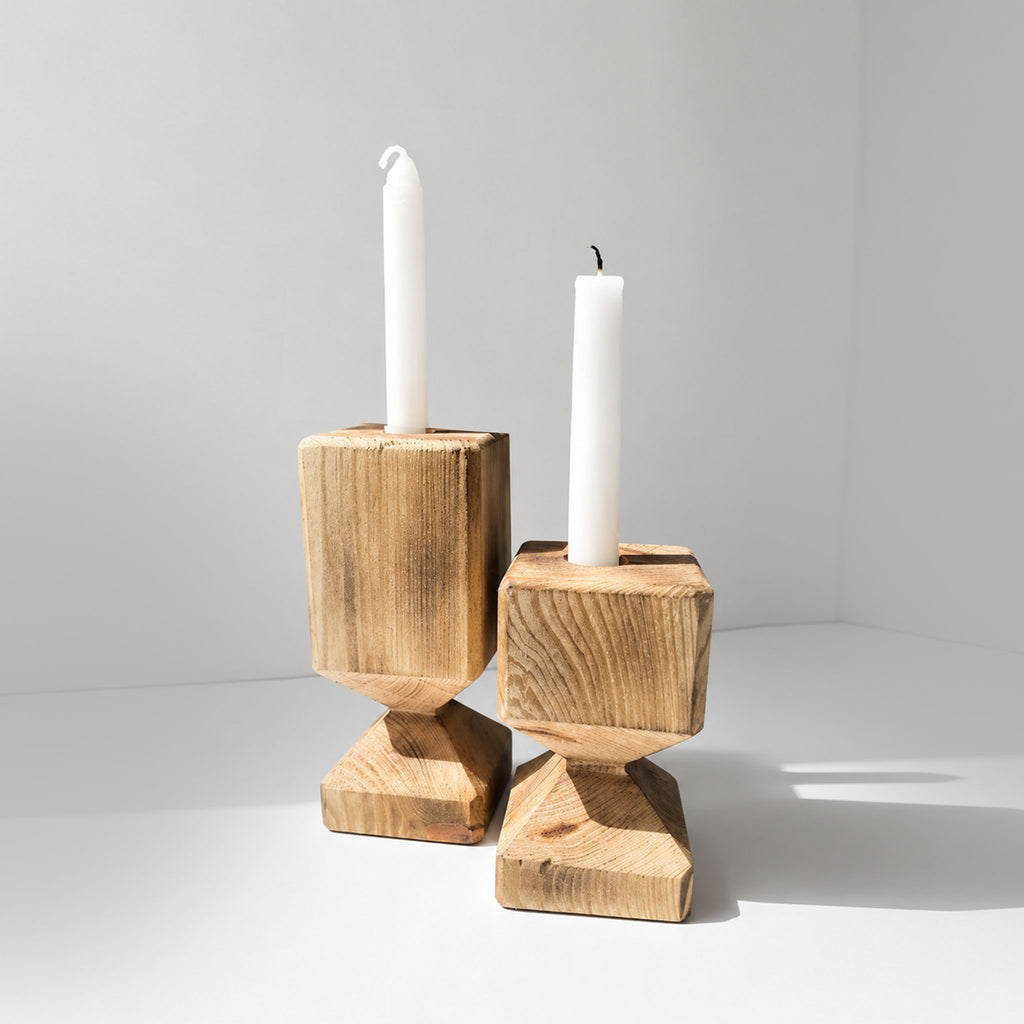 Reclaimed Wood Rustic Candlestick Holders (Set of 2)