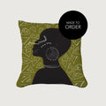 Tribal Woman Reigns Afrocentric hand-crafted cushion cover in Khaki Green