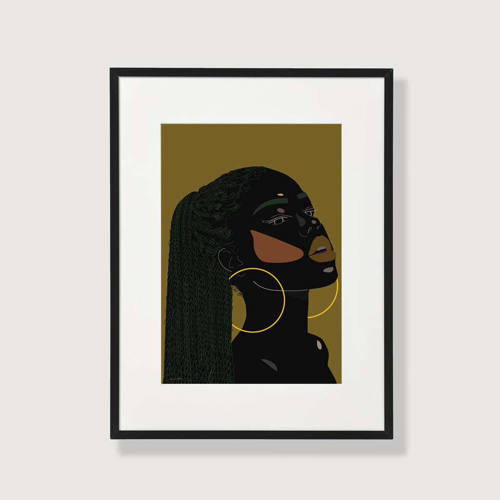 She's A Diva Afro Art Print In Khaki Green