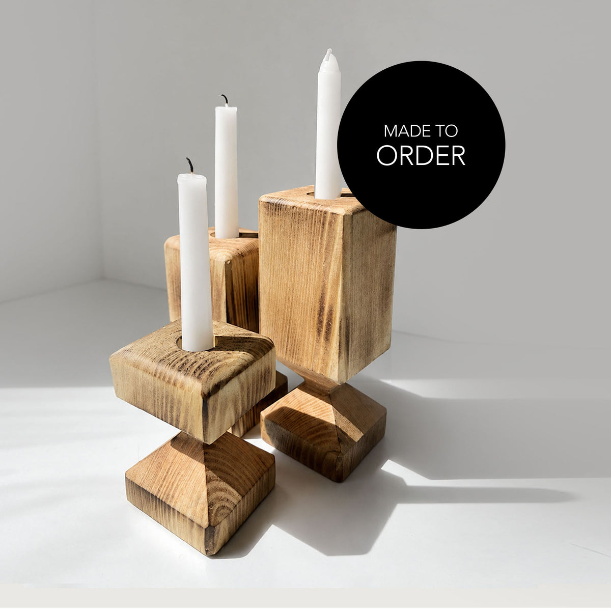 Reclaimed Wood Rustic Candlestick Holders (Set of 3)