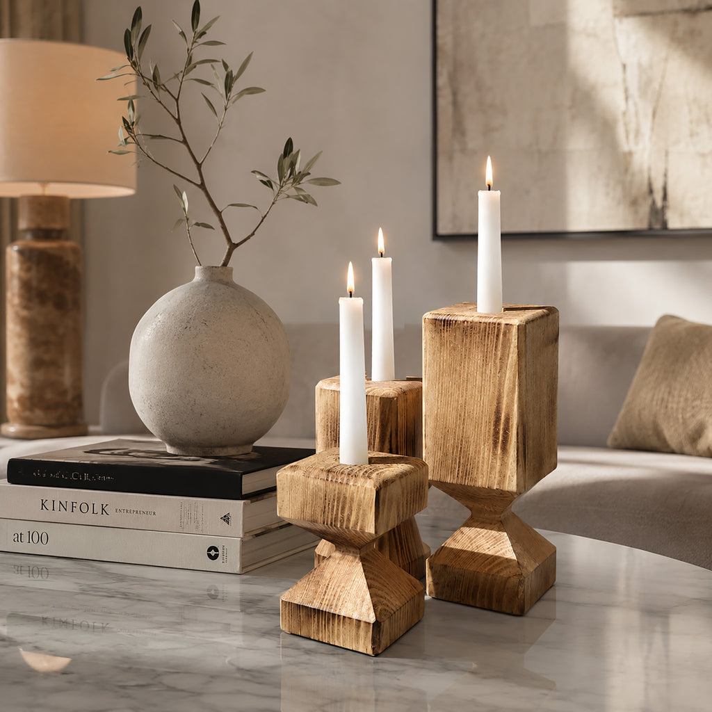 Reclaimed Wood Rustic Candlestick Holders (Set of 3)